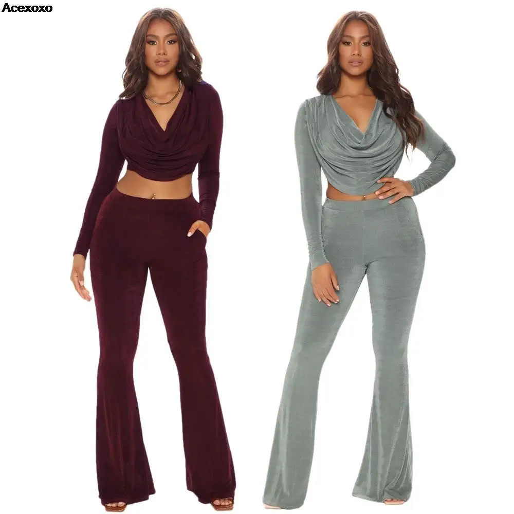 

Solid color casual tight fall and winter two-piece set