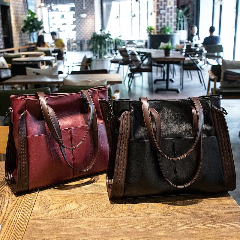 Large-capacity soft leather feeling big bag female new Korean style trendy handbag shoulder female bag messenger bag