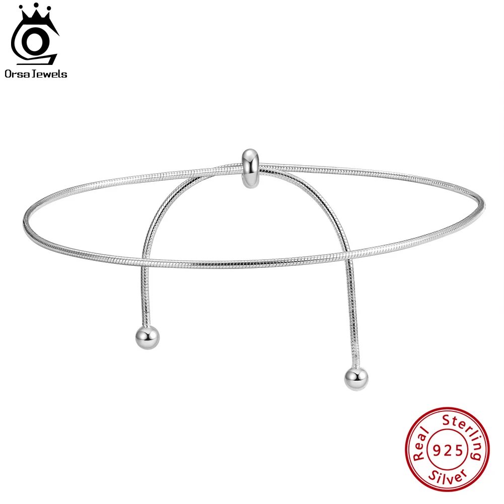 ORSA JEWELS Genuine 925 Sterling Silver Bow Knot Ankle Anklet Foot Chain Slide Clasp Bead Chain Summer Barefoot Bracelet SA53