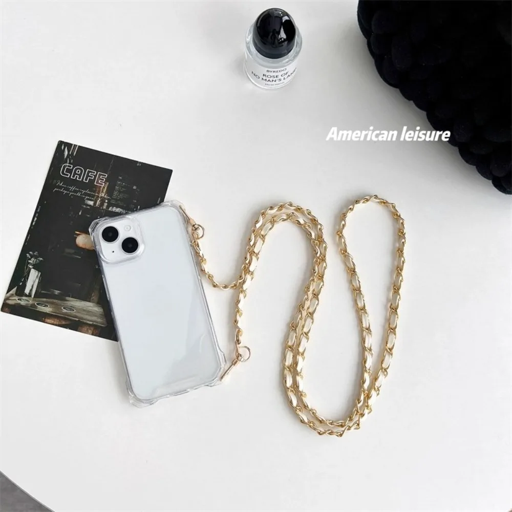 Elegant Leather Chain Crossbody Lanyard Strap with Shockproof Cover