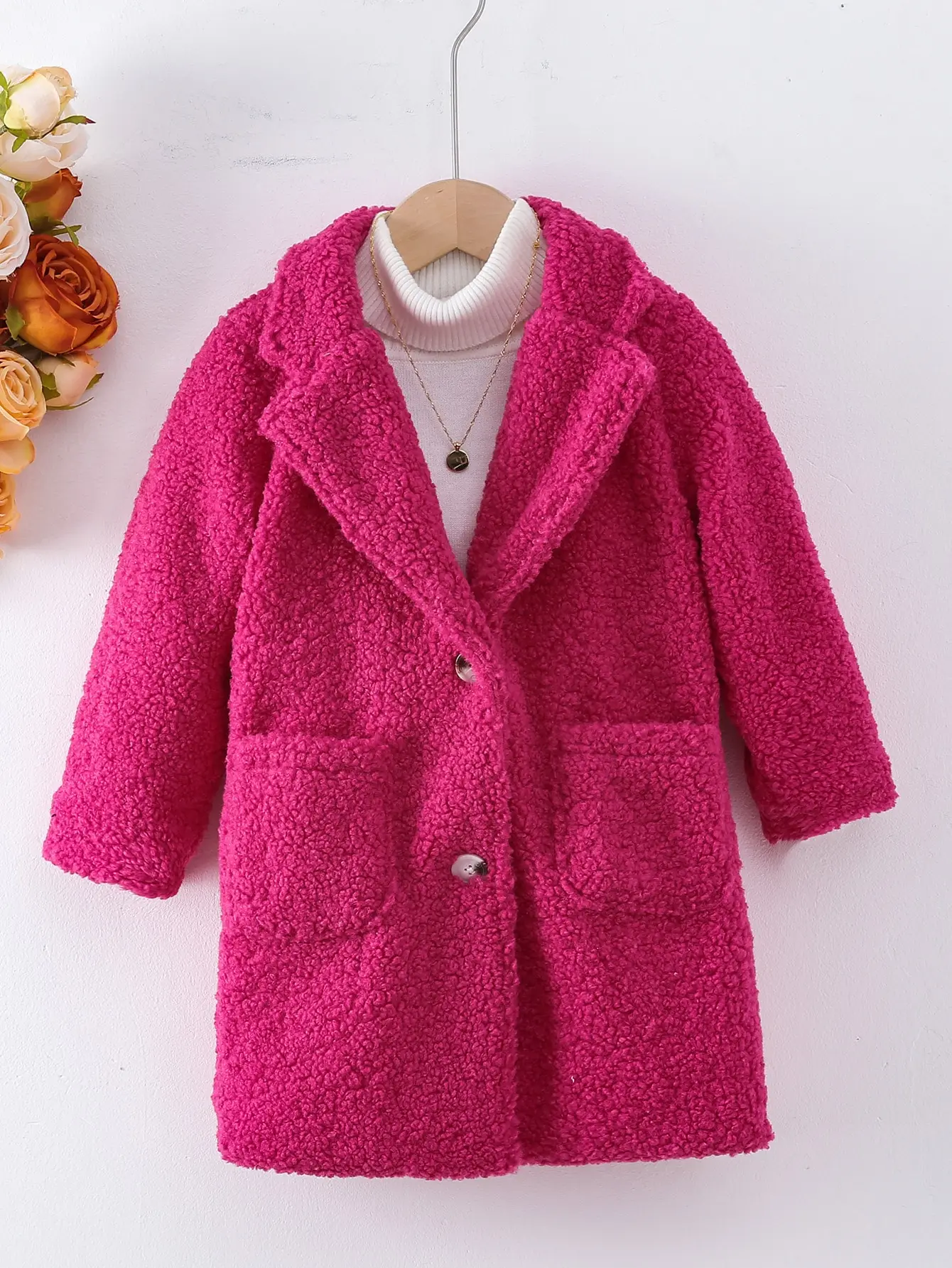 

Kids Girls Single-Breasted Warm Woolen Lapel Dress Coats For Winter Christmas