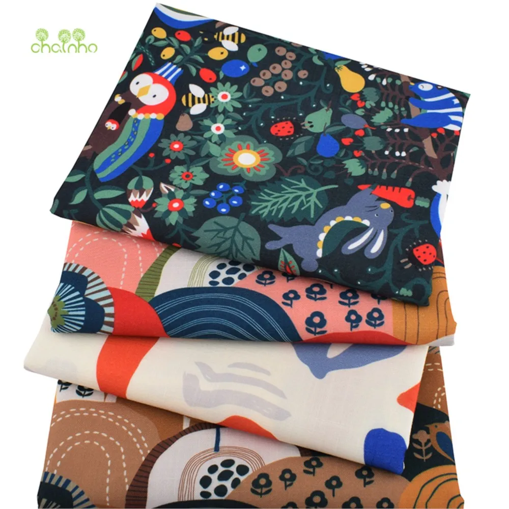 Chainho,Printed Cotton Linen Fabric,Cartoon Parrot Series,DIY Quilting & Sewing Material,Sofa,Curtain,Bag,Cushion,Table Cloth