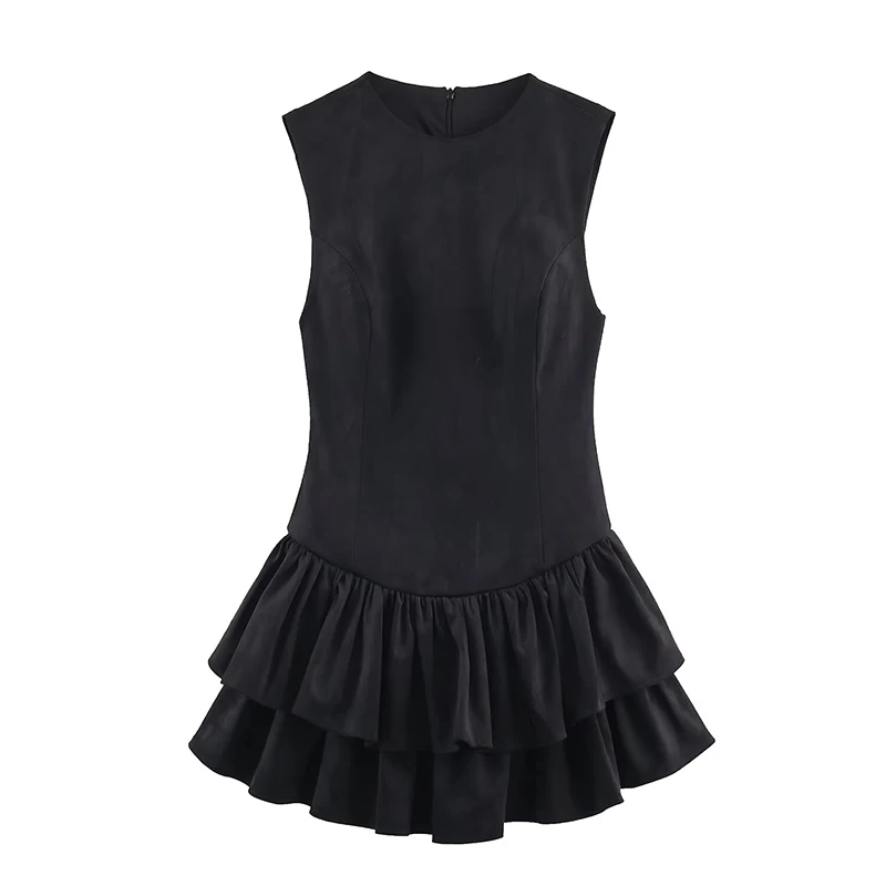 Chic Elegant Ruffles Short Dress Woman 2025 New Fashion Sueqe Sleeveless Mini Dresses For Women Slim Party Dresses ﻿
