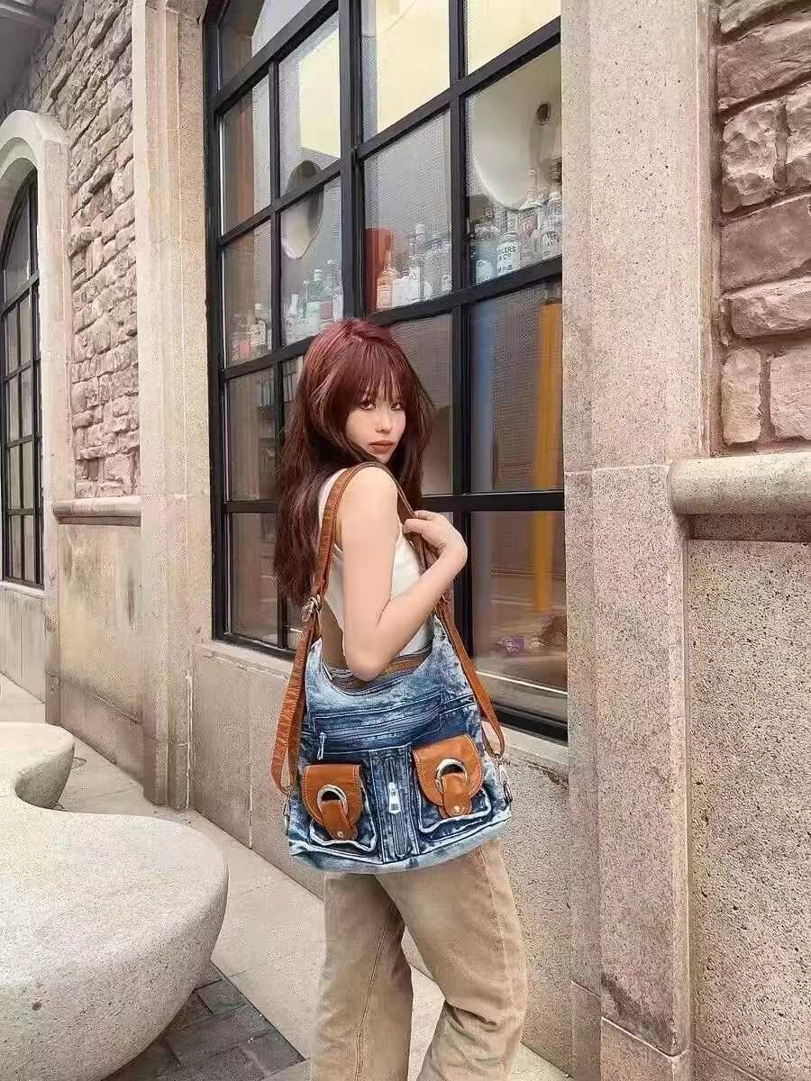 Denim Hobo Bag Women's Retro Shoulder Bag Student Leisure Style_voghion.com