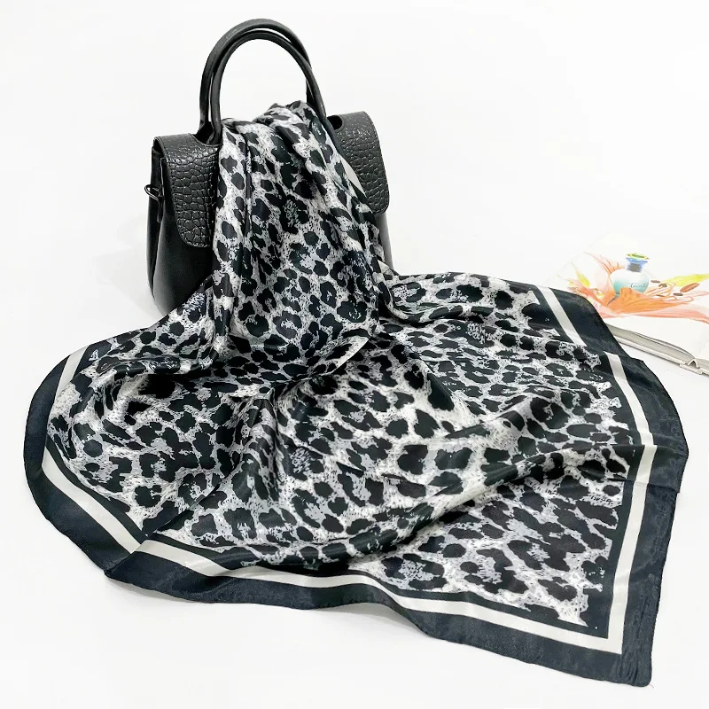 90*90CM New Women Leopard Polka Dot Print Silk Scarf Fashion Versatile Sunscreen Square Headscarf Wholesale 3