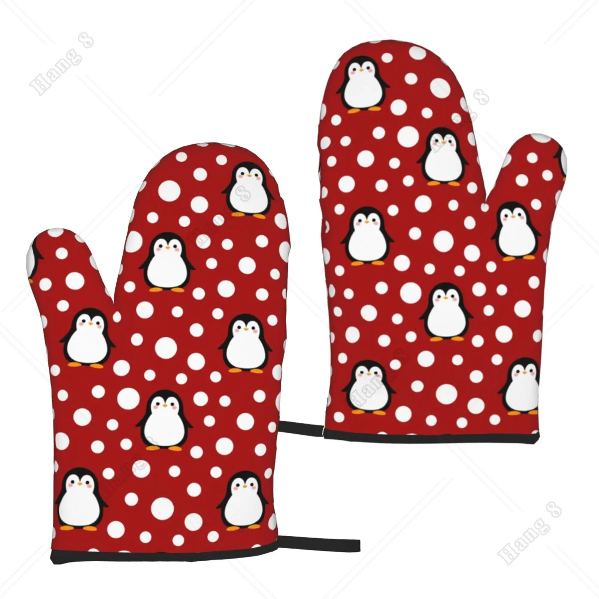 

Christmas Penguin Red Cartoon Cute Oven Gloves 2pc for Women Barbecue Heat Resistant Cooking Kitchen Accessories One Size