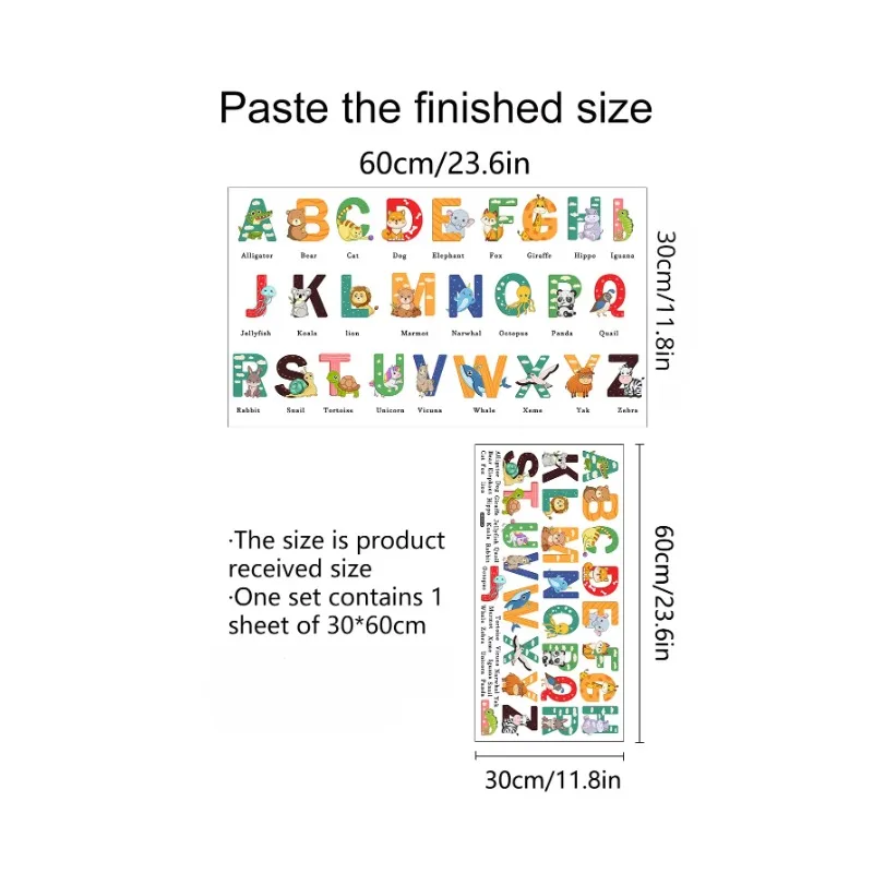 1pc 30*60cm Preschool Education Wall Sticker Cartoon Animal Letters  Kindergarten Decorative Mural Wall Sticker Wall Decoration