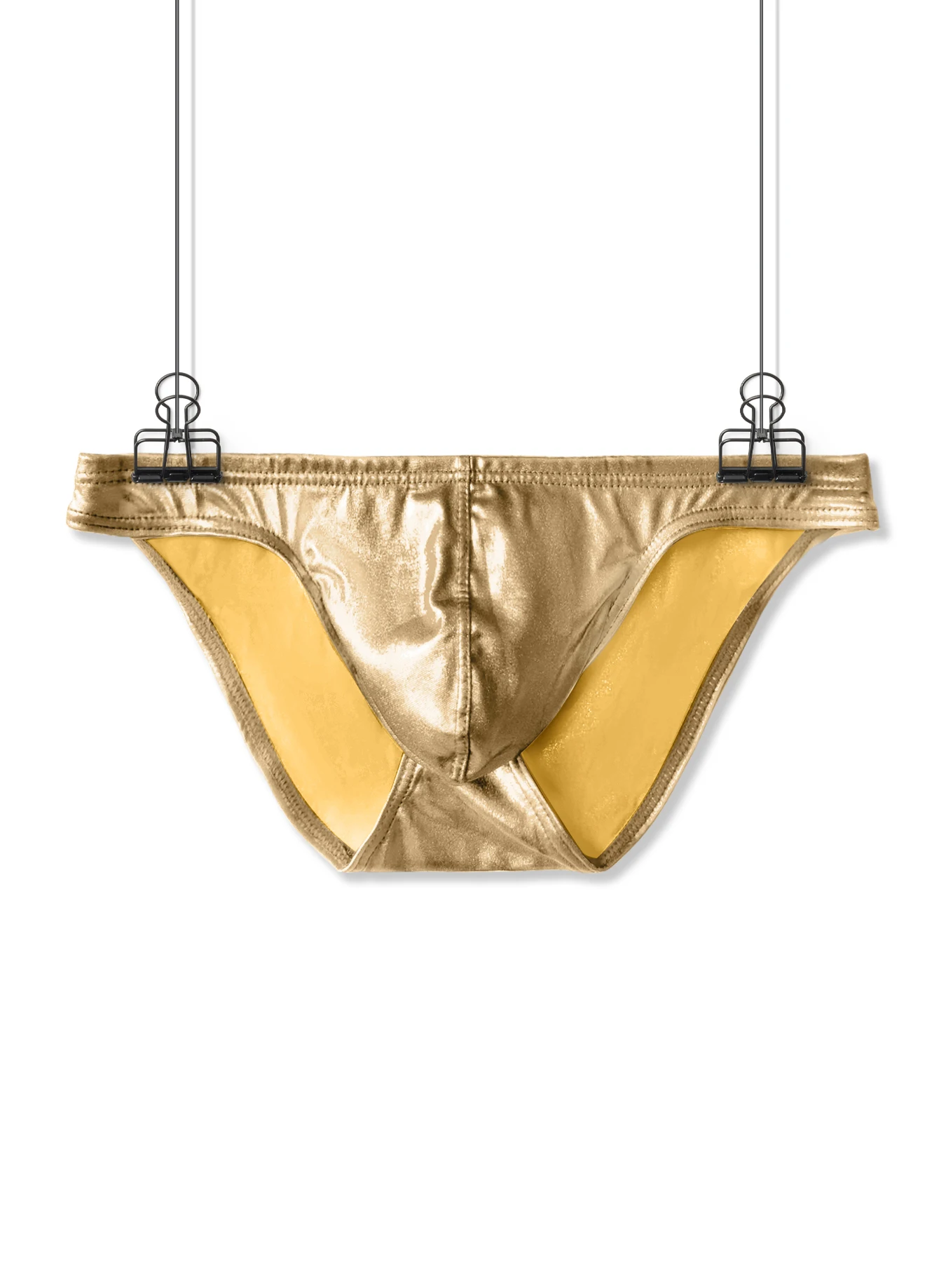 Men's Sexy Faux Leather Low Waist Boxer Briefs with U Convex Pouch