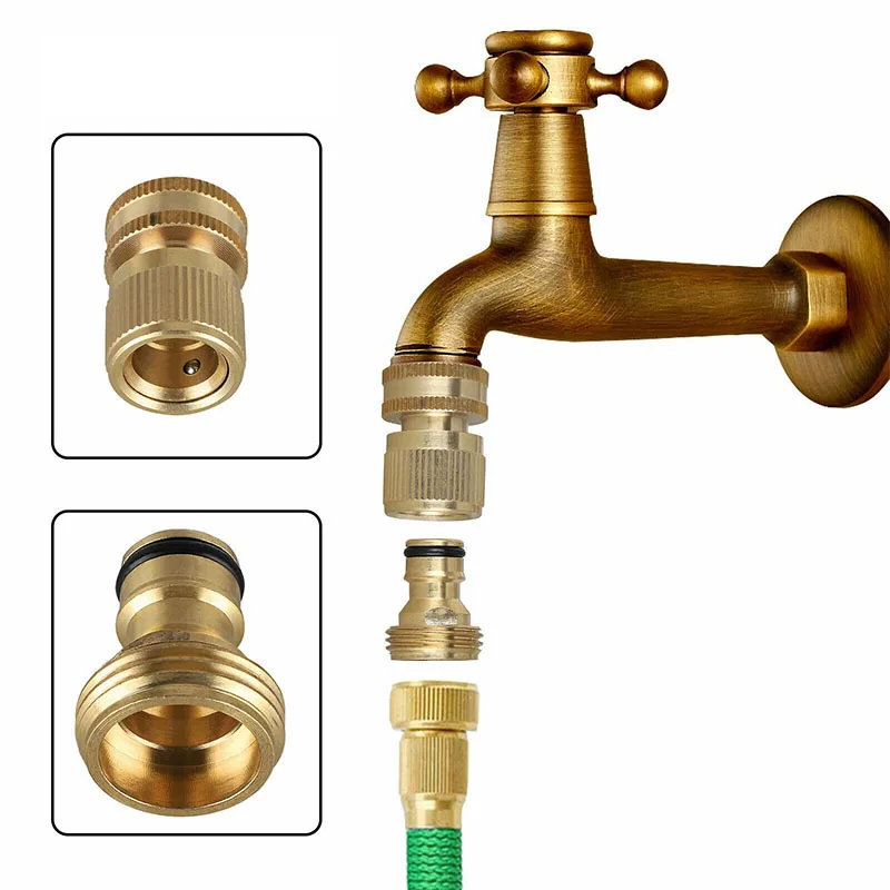 Brass Water Hose Quick Connect 3/4 inch GHT Male Female Set Spray Nozzle Water Gun Brass Quick Connector Garden Hose Fittings automatic watering kit