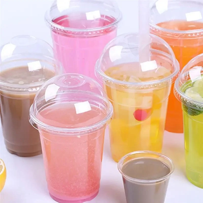 40/50pcs 400/500ml Disposable Transparent Plastic Cups Milk Tea Juice Cold Drink Smoothie Beverage Cups With Lids For Takeaway