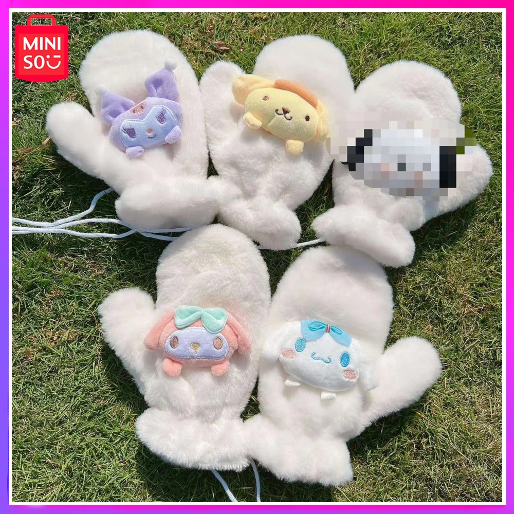 

Miniso 2023 Pacha Dog Plush Gloves Winter Interfinger Sanrio Cute Cartoon Warm Riding with Velvet Thickened Christmas Gift