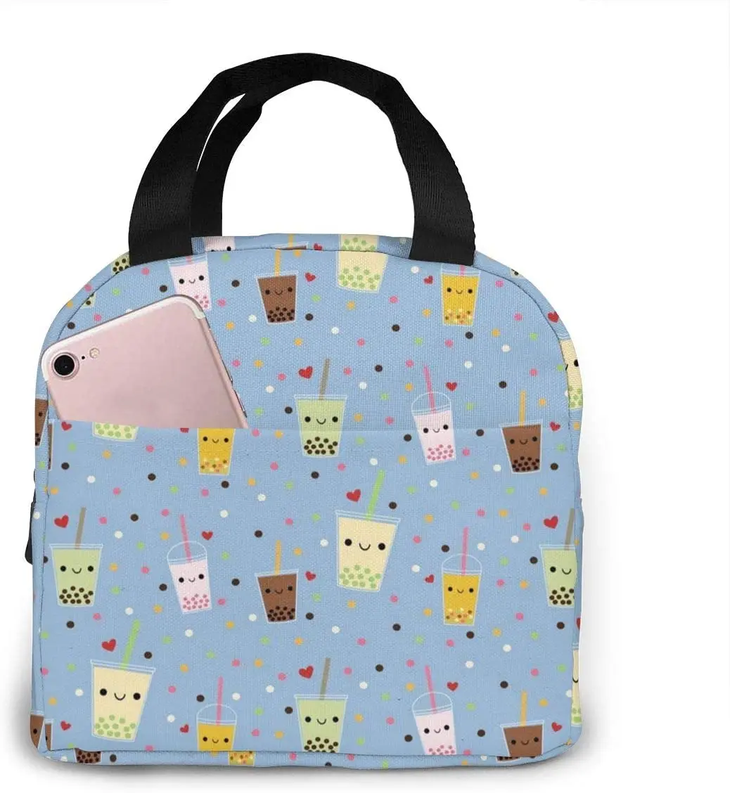 Happy Boba Bubble Tea Lunch Bag Per Picnic Pouch Thermal Cooler Tote Bento Meal Prep Cute Bag Big Leakproof Soft Bags Lunch Box