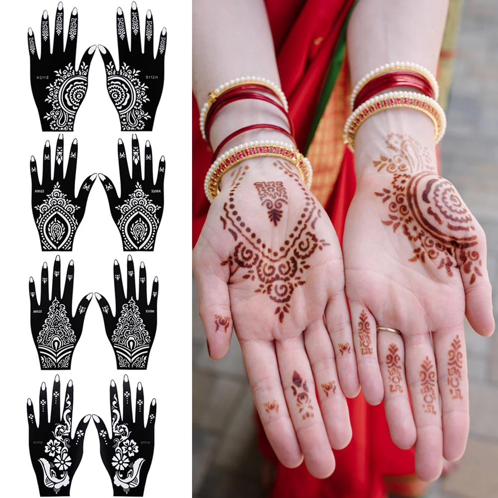 Henna tattoo stencils kit,Reusable henna stencils for Hand Forearm Glitter  Airbrush Diy Tattooing Template, Indian Temporary Tattoo Stickers for Women