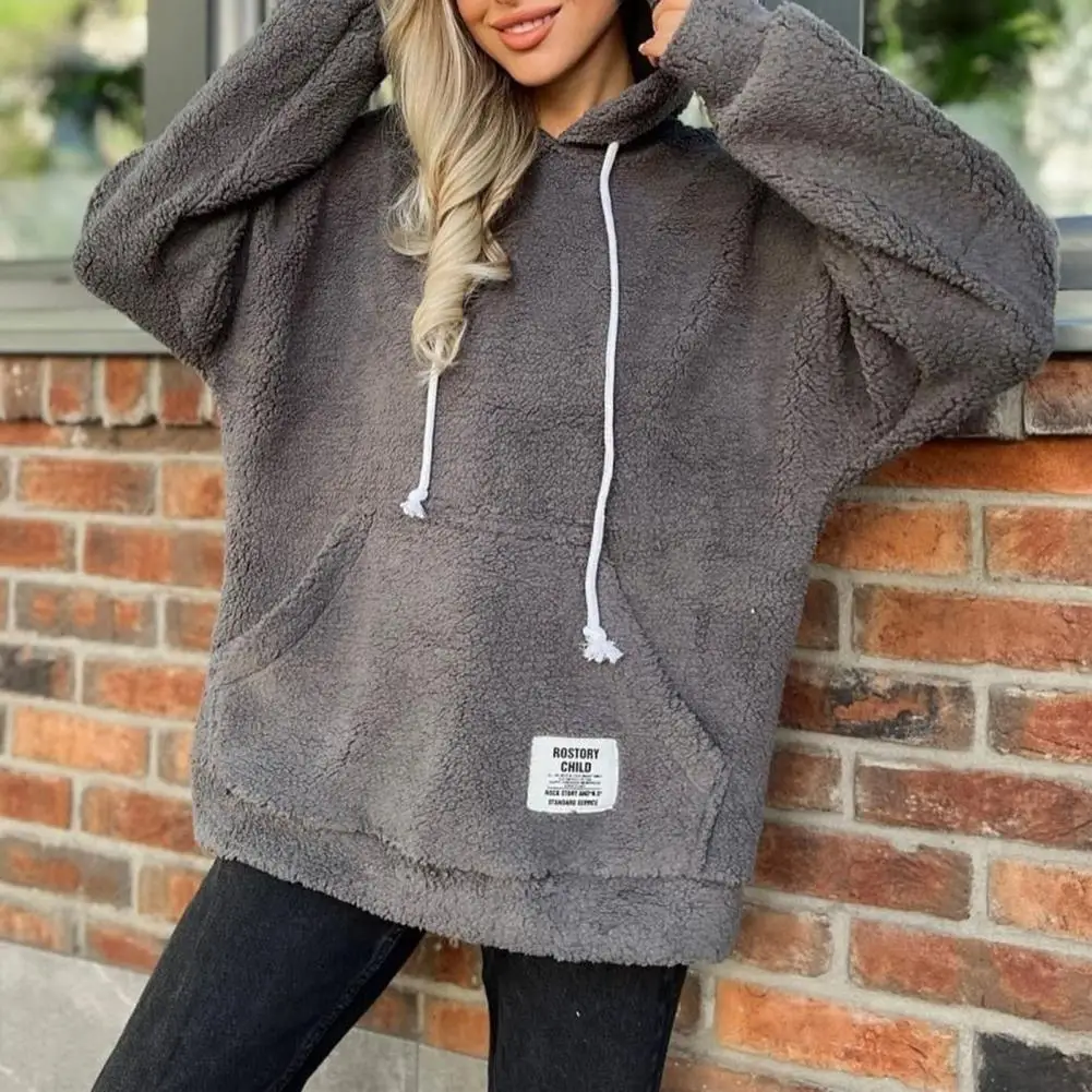 

Solid Color Hoodie Fashionable Women's Hoodies With Pockets Cozy Plush Tops For Autumn Winter Featuring Drawstring Hooded Coat