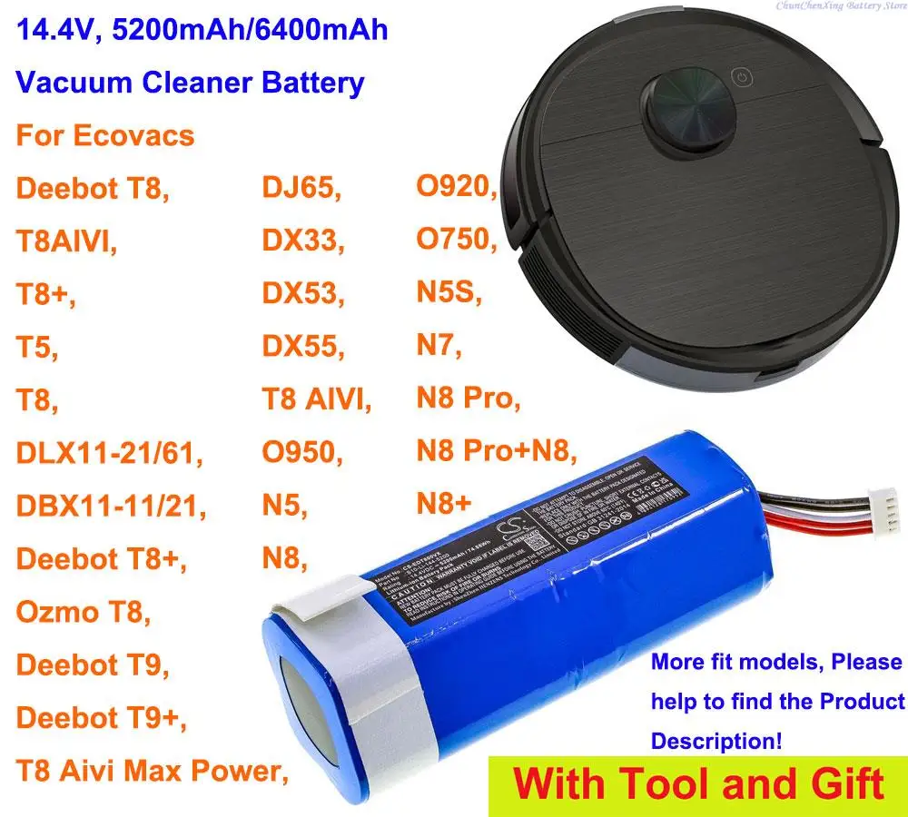 

OrangeYu 5200mAh/6800mAh Battery for Ecovacs Deebot T8,T8AIVI,T8+,T5,N5,DJ65,DX33,DX53,T8 AIVI,O950,Ozmo 9er,DLX11-54