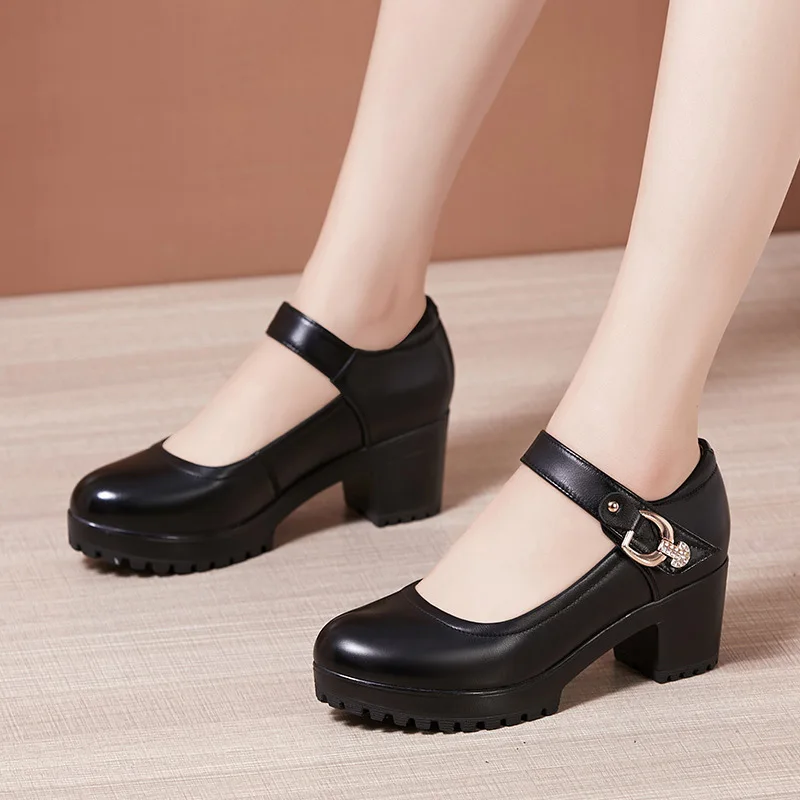 Small Big Size 32-43 Block Heel Platform Shoes 2022 Fall Spring Med Heels Pumps Ladies Wedding Work Shoes for Office
