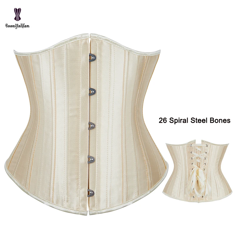 Top Corset 26 Steel Bone Black Corset Top Gothic Women Waist Girdle Satin Underbust Sexy Bustier Apricot Waist Korsett