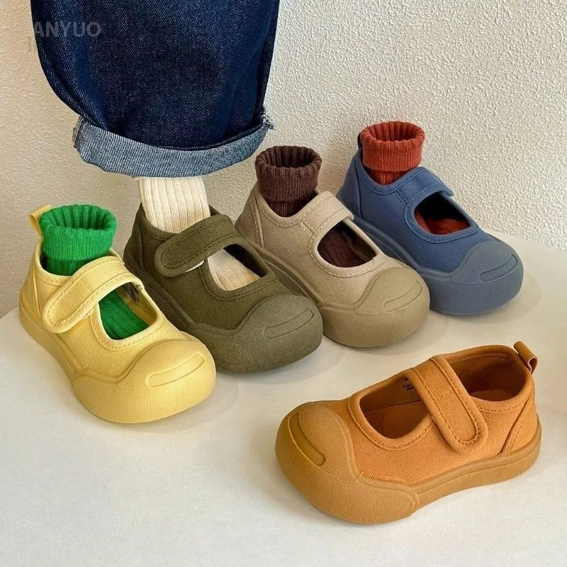 3-7Y Children's Shallow Mouth Canvas Shoes 2024 Spring Autumn Boys Girls' Skateboard Shoes Soft soled Kindergarten Indoor Shoes 2