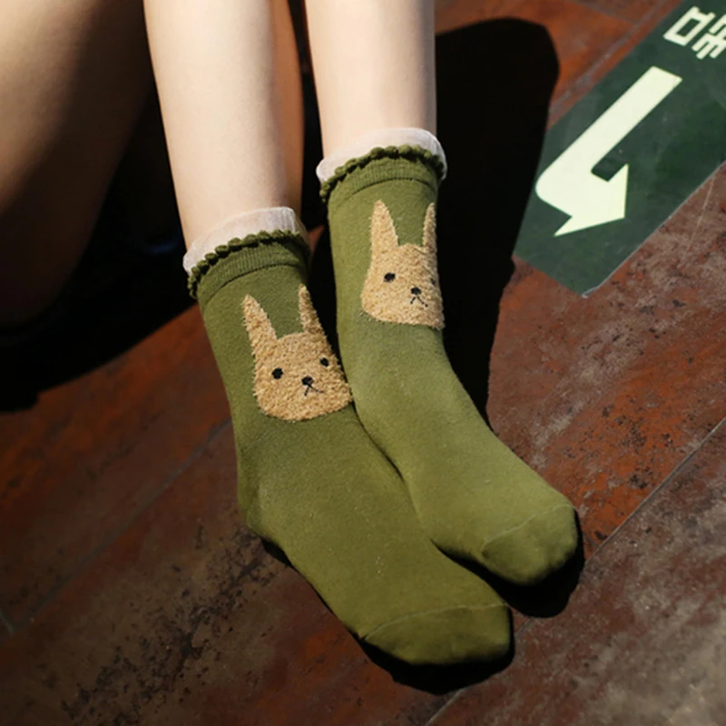 

Cute 2023 Autumn Winter Women Sock Lovely 3D Ears Animal Women Panda Brear Pig Giraffe Cartoon Socks Cotton Socks