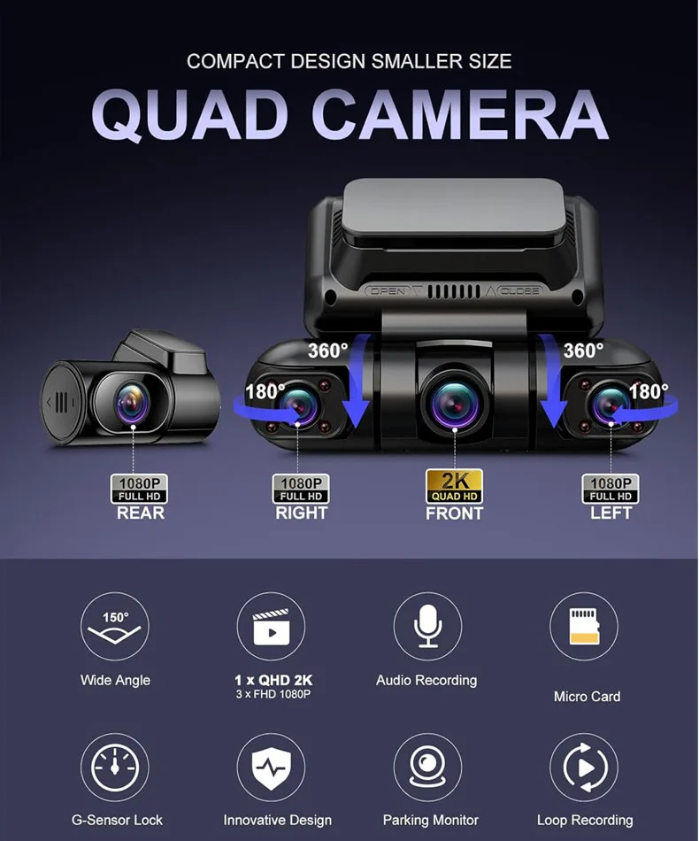 ڵ DVR ڵ   ߰ ð,  ̴ 2K  ķ, 4 , 360  Ǯ HD, 1080P, 5G , GPS, 24 ð  