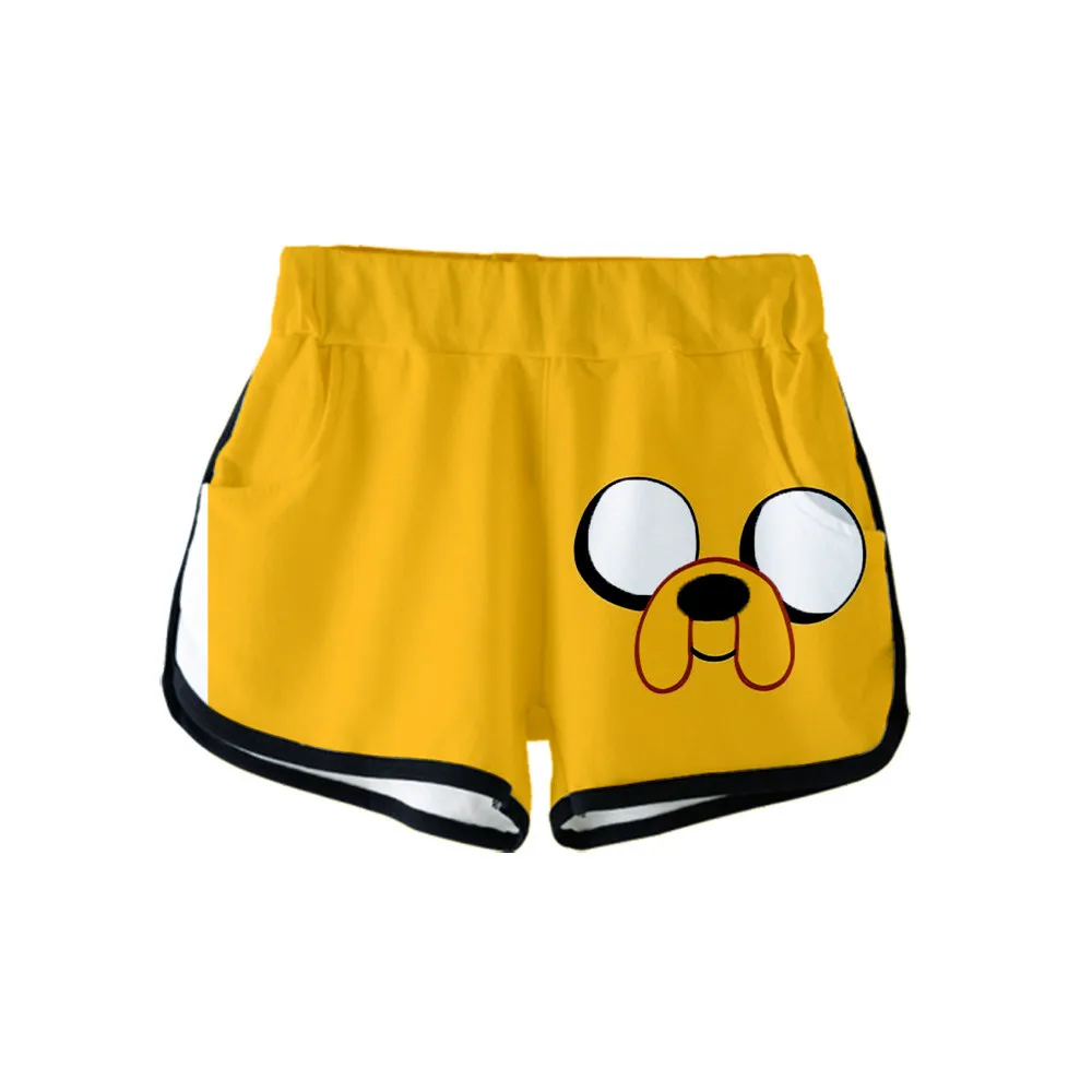 Finn and Jake 여성용 개 얼굴 투피스 세트, 섹시한 반바지 + 사랑스러운 티셔츠, 개성 있는 아름다운 소녀 스포츠 슈트