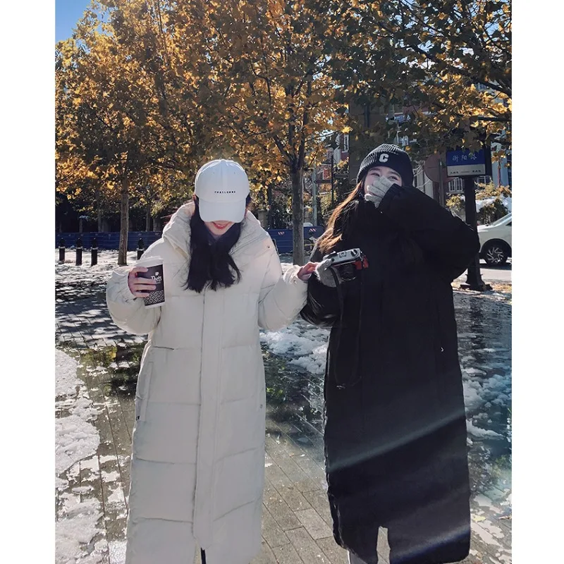 2023 가을 새로운면 패딩 여성 한국 스타일의 느슨한 긴 무릎 위 다운 재킷 작은 다운 코트 겨울 코트 