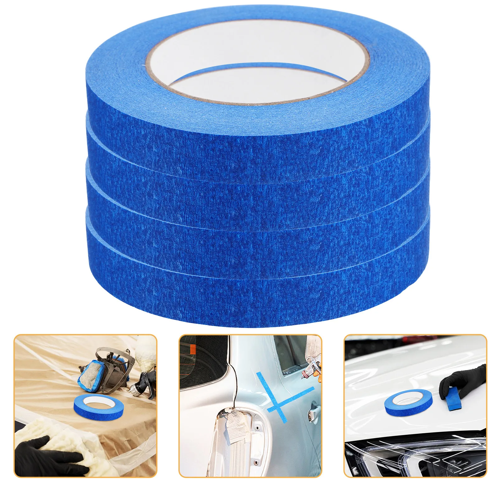 4 롤 18Mm 블루 마스킹 테이프 50M 길이 깨끗한 제거 주름진 패턴 자동차 바디 페인팅 DIY를 위한 전문 페인터 테이프