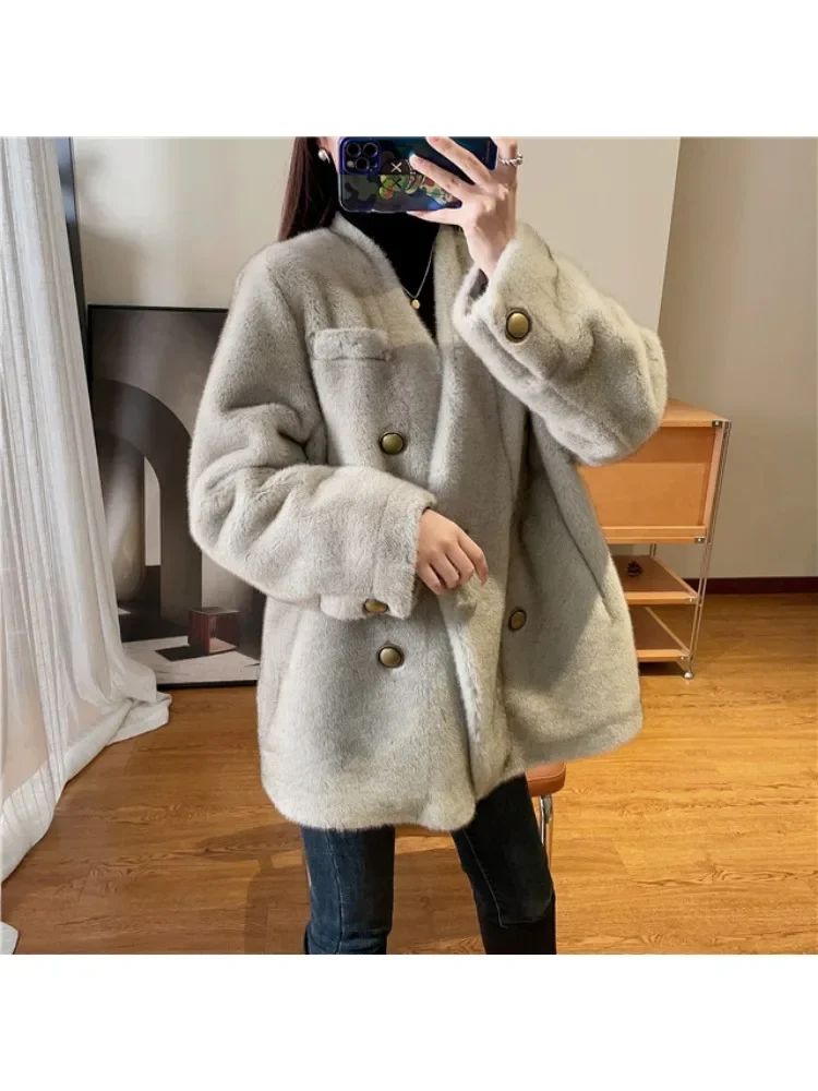 Women\'s Trench Coat 2023 New Autumn and Winter Fur Coat Gold Mink Velvet Mid-length Composite Mink Fur  Coat Women\'s