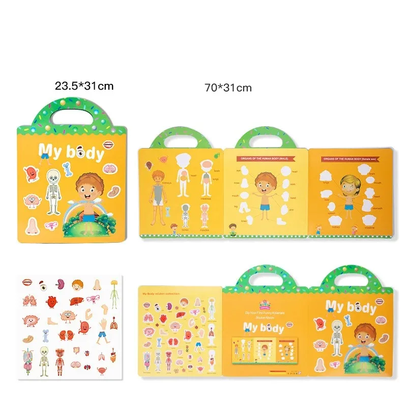 Reusable Cartoon Sticker Book for Kids Multiple Scenos DIY Puzzle Game Educational Learning Classic Toys for Child Age 2-4 Gifts 2