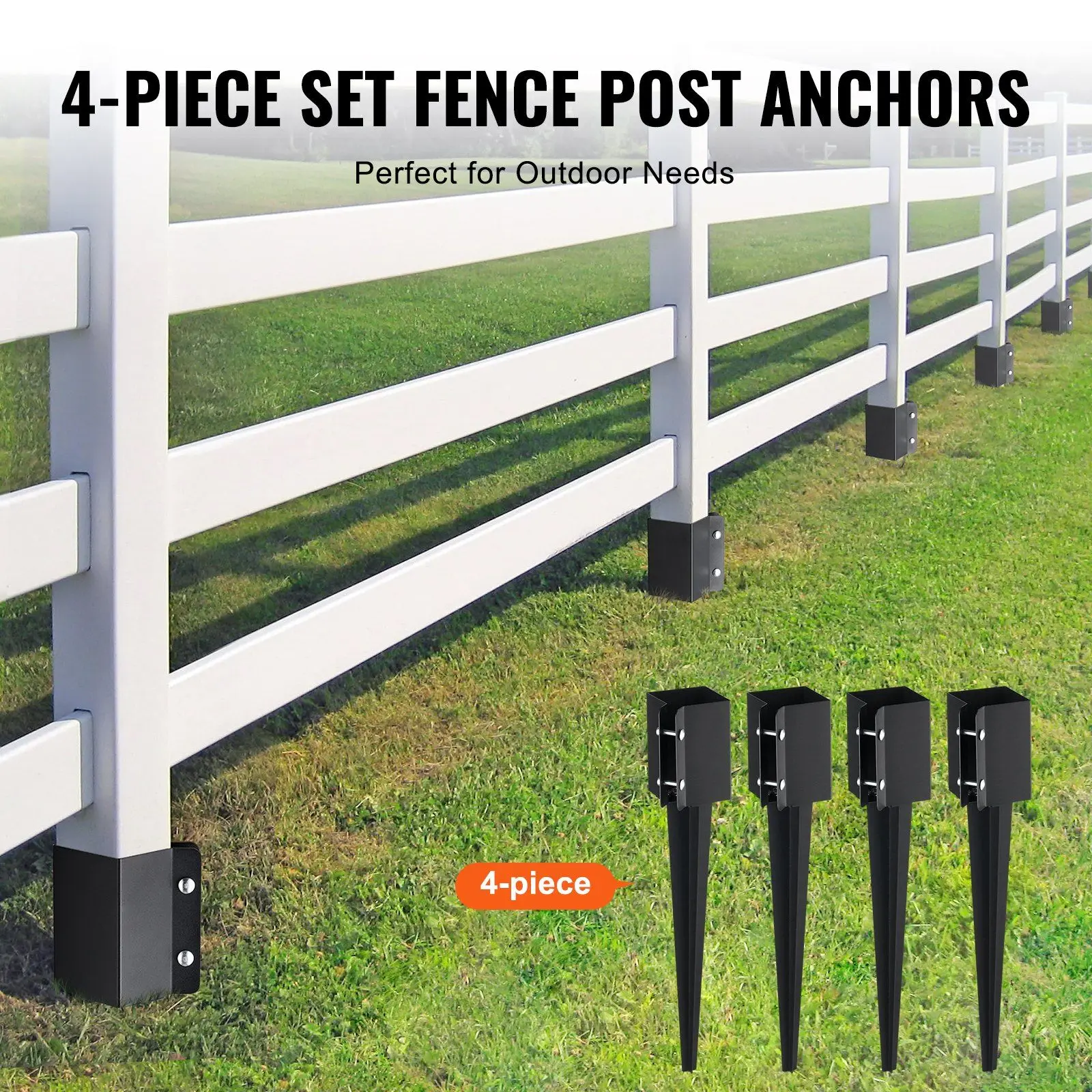 Fence Post Anchor Ground Spike, 4 Pack 24 x 4 x Inches Outer Diameter (Inner Diameter 3.5 x3.5 Inches), Metal Black Powder Co