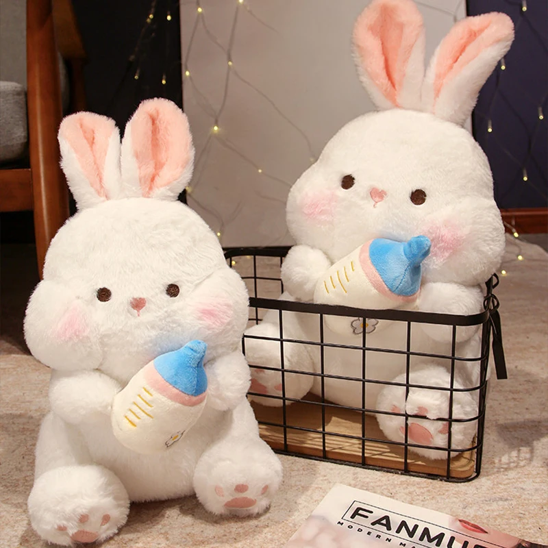 Kawaii Rabbit Plush Toys Adorable Bottle Bunny Dolls Stuffed Pillow Soft Animal Cushion Girls Kids Birthday Christmas Gifts
