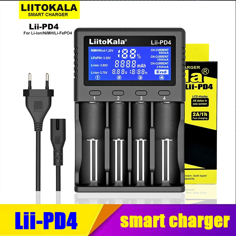 LII-PD4 AA AAA LiitoKala Lii-PD2 battery Charger for 18650 26650 21700 18350 3.7V/3.2V/1.2V lithium NiMH batteries