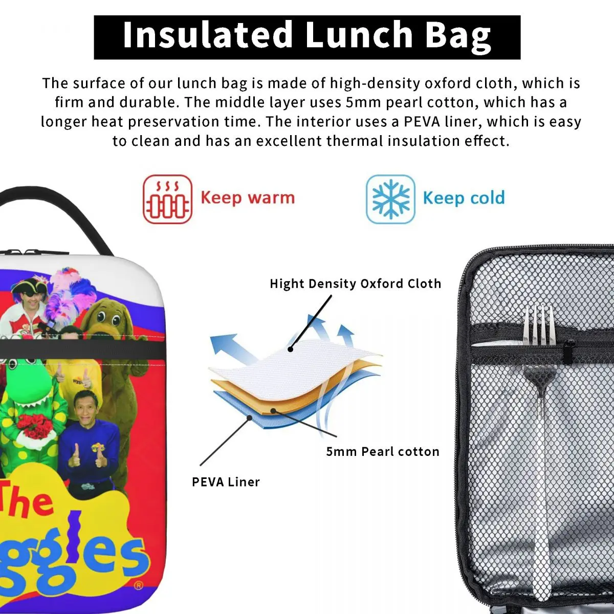 The Wiggles Tv Show Music Band Insulated Lunch Tote Bag For School Office Food Container Reusable Cooler Thermal Lunch Boxes