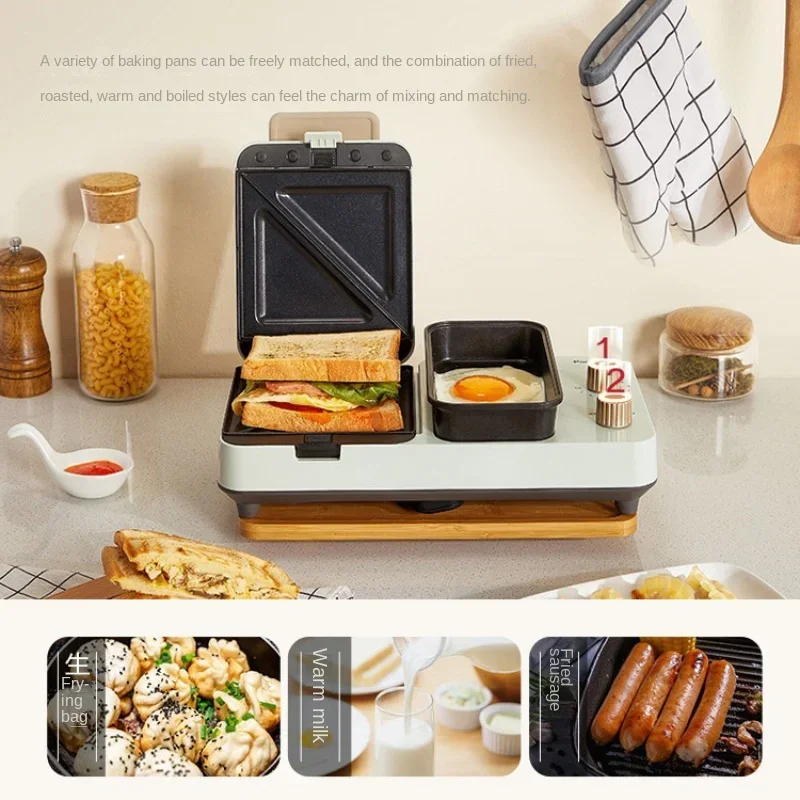 Toaster Oven  Sandwich Breakfast Machine Household Small Light Food Machine Lazy Multi-Function Waffle Toast Press and Bake 4