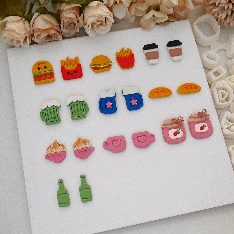 Cute Fries/burger/cup Styling Polymer Clay Mold DIY Earring Brooch Jewelry Styling Polymer Clay Cutter Pottery Tools
