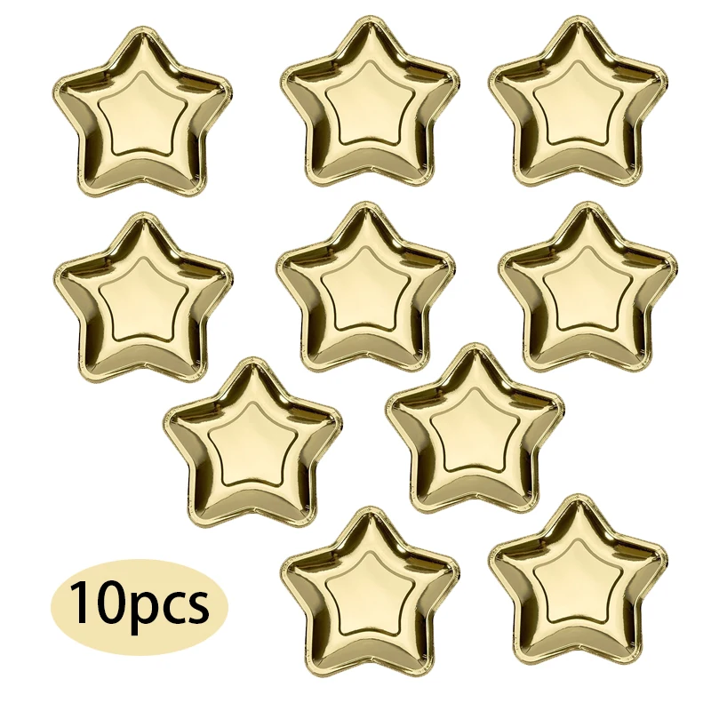 7inch Gold Silver Pentagram Dinner Plate Christmas New Year Birthday Party Disposable Paper Plate Star Dinner 10pcs/Lot