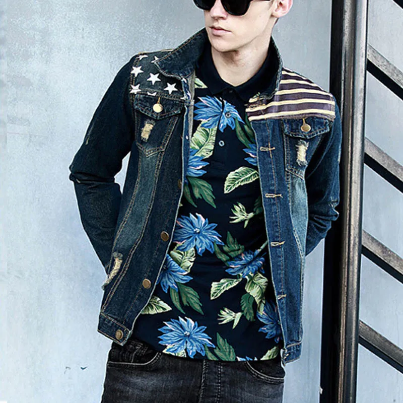 HOT2017 Indoor Distressed Hole Ripped Denim Jacket Men Vintage Slim Fit Student Teenagers Coat Retro Cheap Motorcycle Outerwear
