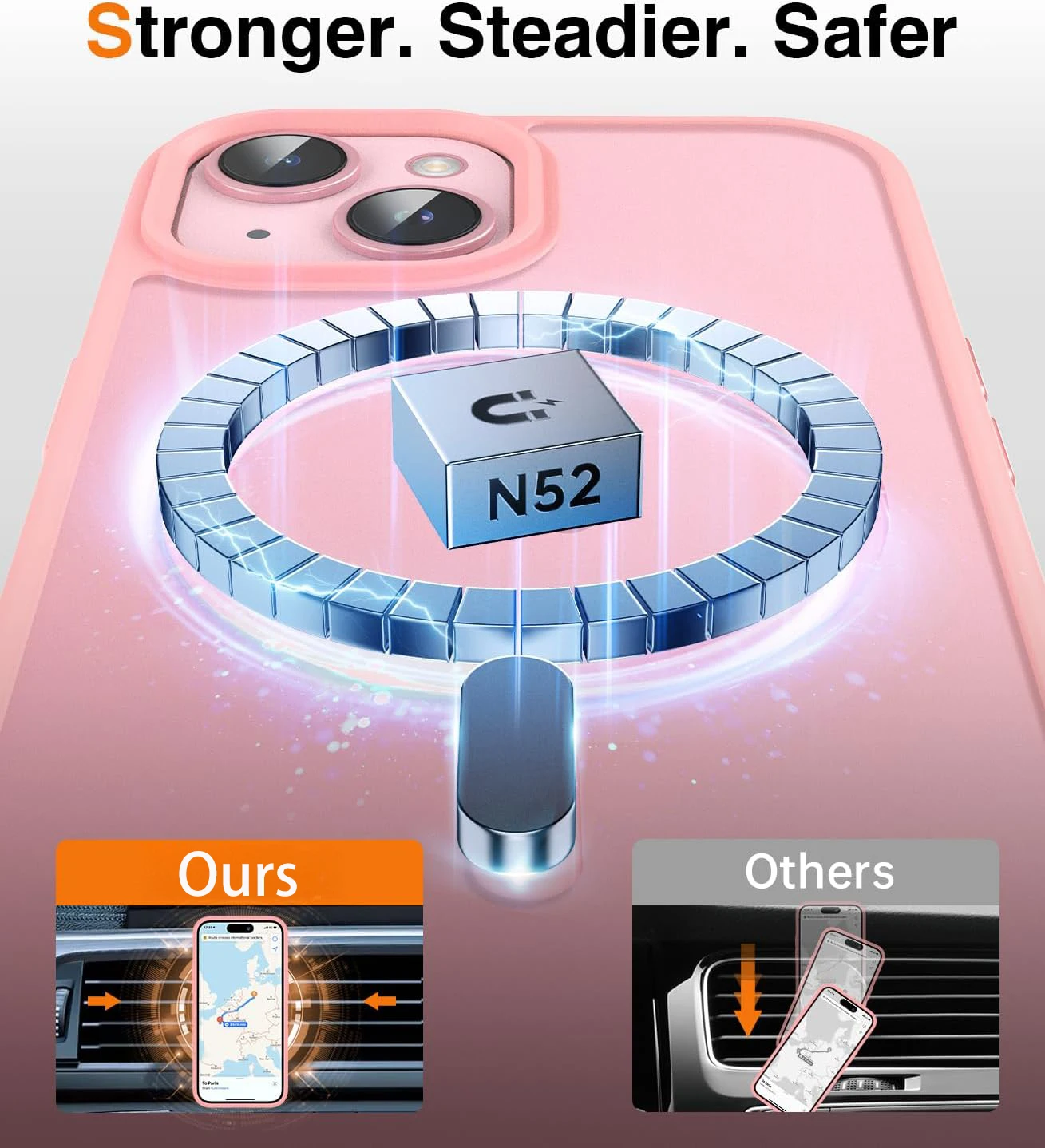 Custodia Magnetica Per IPhone 15 Pro Max - Compatibile MagSafe, Opaca Rosa, Protezione Antiurto E Antigraffio