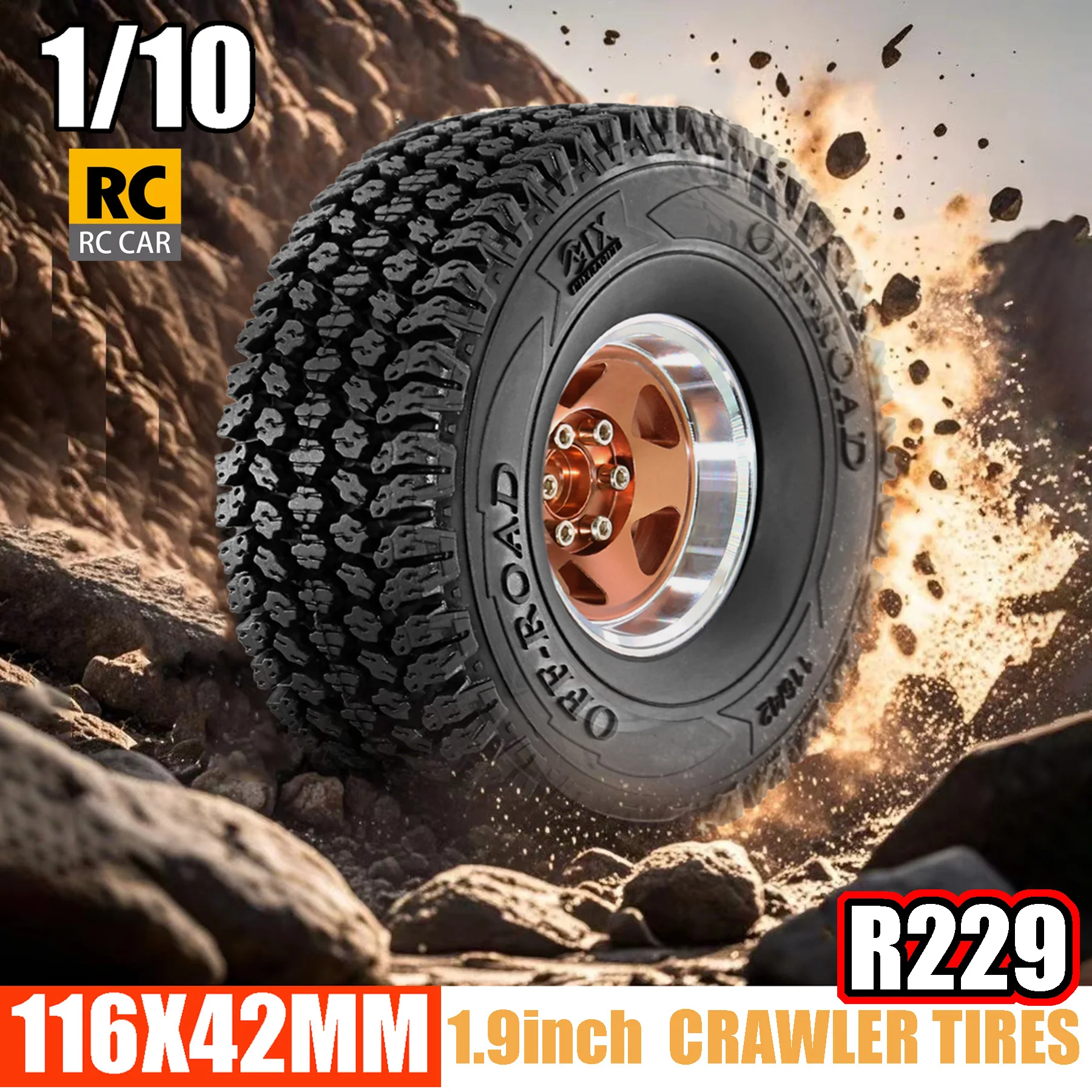 Pneumatici Da Fango 1.9 Con Cerchi Per RC Crawler, 114mm, Compatibili Axial SCX10 E TRX4