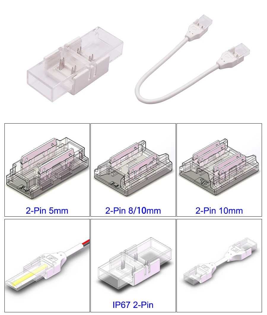 5pcs Flexible COB Strip Fast Connector 8mm 10mm Width COB Strip LED Tape FOB Solderless Joint Wire Right Angel Connectors