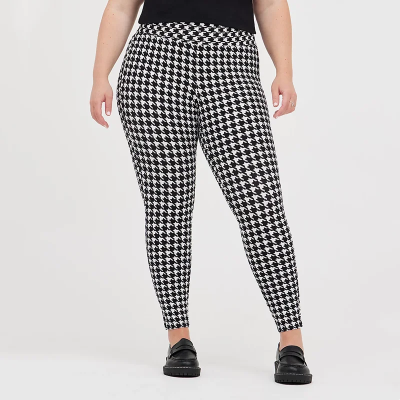 Plus Size Houndstooth Print Summer Spring Leggings Women High