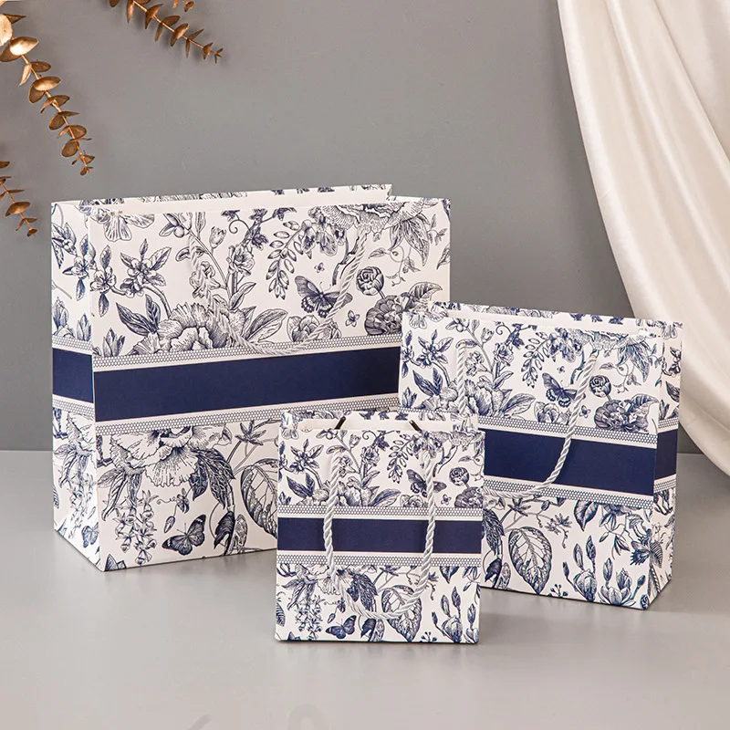 Gift Bags Mother's Day Gift Wrapping Bags Floral Paper Tote Pouch Birthday Paper Storage Premium Wrap Storage with Ribbon