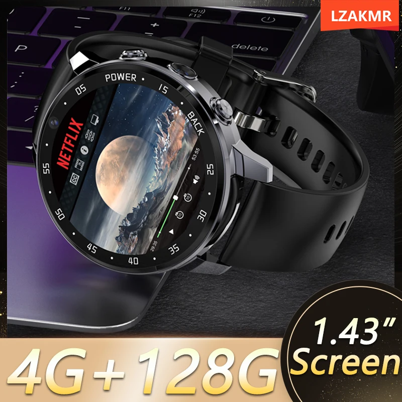 Relógio inteligente Android 2.88 Grande tela sensível ao toque Bluetooth  Relógio de pulso GPS esportivo 4G/WiFi, vídeo Game Watch 1300/500 W HD  Câmera dupla, cartão SIM independente, 4 + 64 GB (preto)