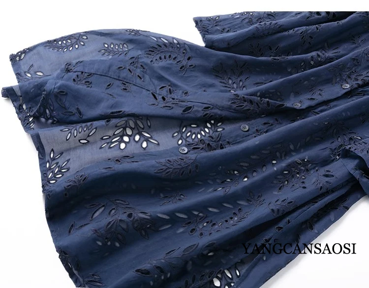 2024 Women's Fashion Spring New 50%Natural Mulberry Silk 50%Cotton Hollow Embroidery Half Perspective Square Collar Navy Shawl