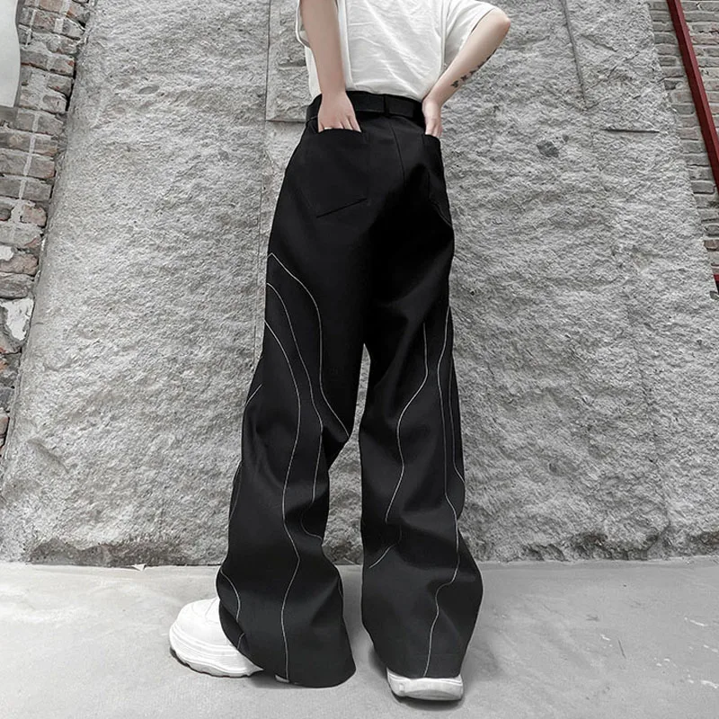 Autumn Fashion Men's Personalized Sewing Design Loose Casual Pants Fashionable Youth Wide Leg Pants Straight Leg
