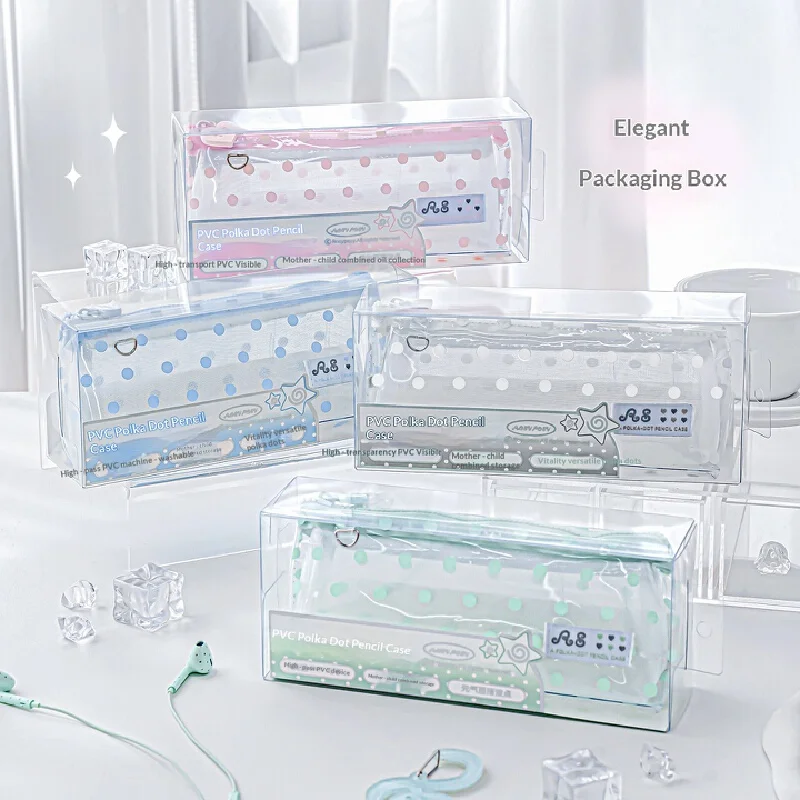 Astuccio RosyPosy Trasparente a Pois, Portatile ed Estetico in PVC, per Scuola, Ufficio e Studio Quotidiano - immagine 2