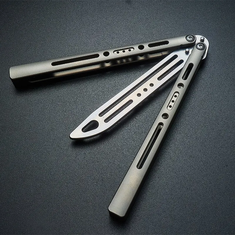 

Armed Shark Sentinel Balisong Clone Trainer Titanium Channel Handle Tang Pins Bushing System Butterfly Training Knife EDC Tool