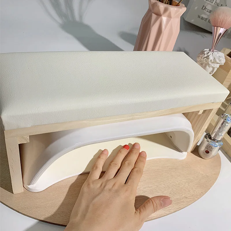 ANGNYA PU Leather Original Wood Manicure Hand Pillow Waterproof Nail Arm Rest Cushion Manicure Table Mat Arm Hand Rest Salon
