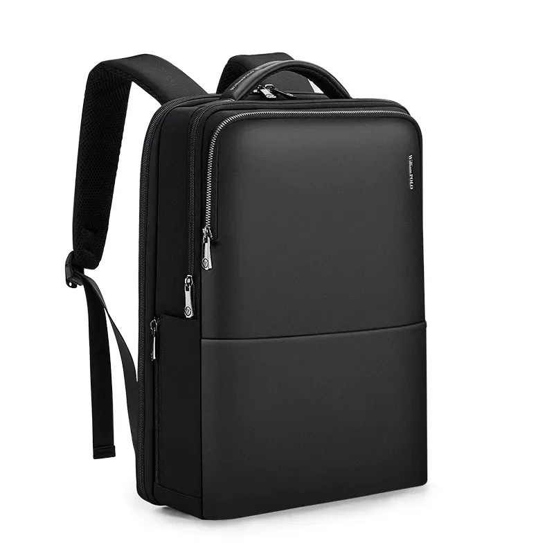 Leather backpack male fashion multi-functional backpack Business leisure student first layer cowhide computer bag Black -15.6 3