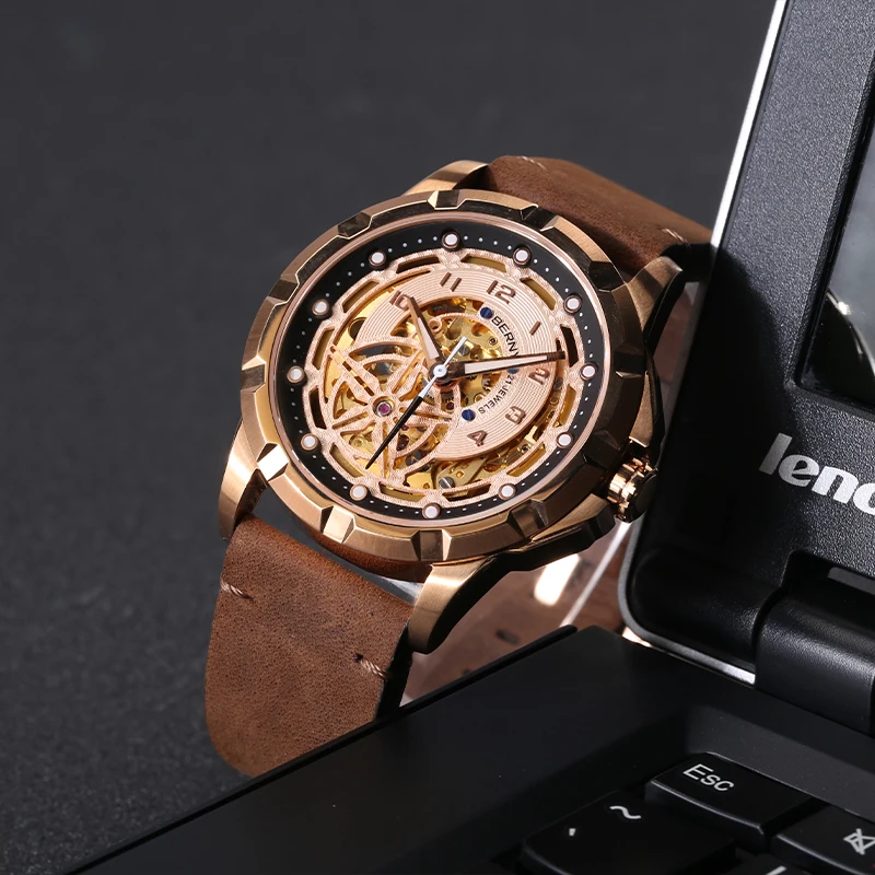 

BERNY Men Skeleton Mechanical Watch Automatic Wristwatches Fashion & Casual Design Dial Male Clock Gift Classical Men Watches